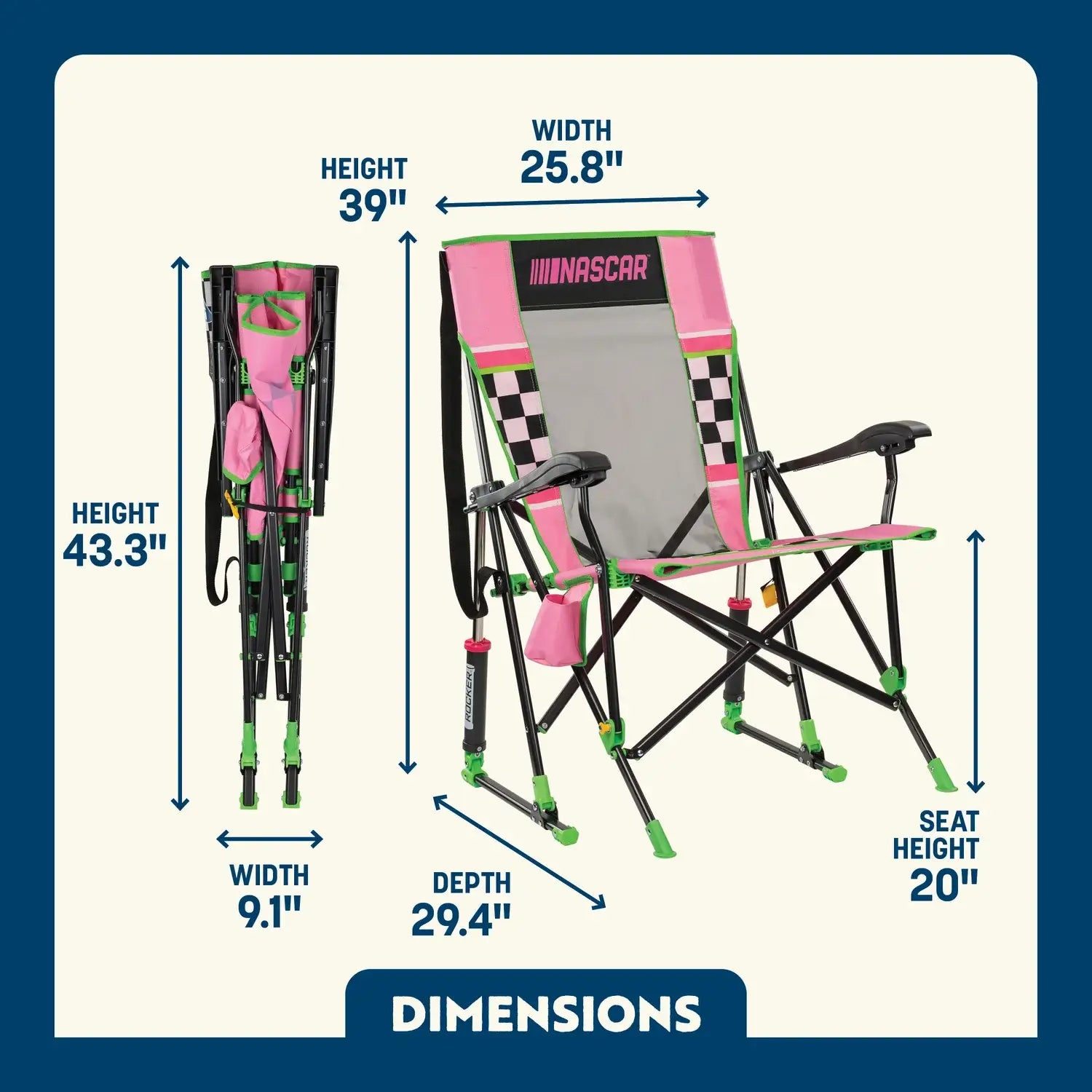 Roadtrip Rocker Bundle - NASCAR Pink | Featured Outdoor Choice | Outlandridge 695B UW